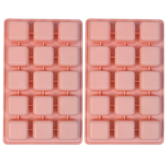 2 Pcs 15-Cavities Square Silicone Mold for Scented Wax Melts, Chocolate Truffles, Candy, Jelly, Ice Cube Tray