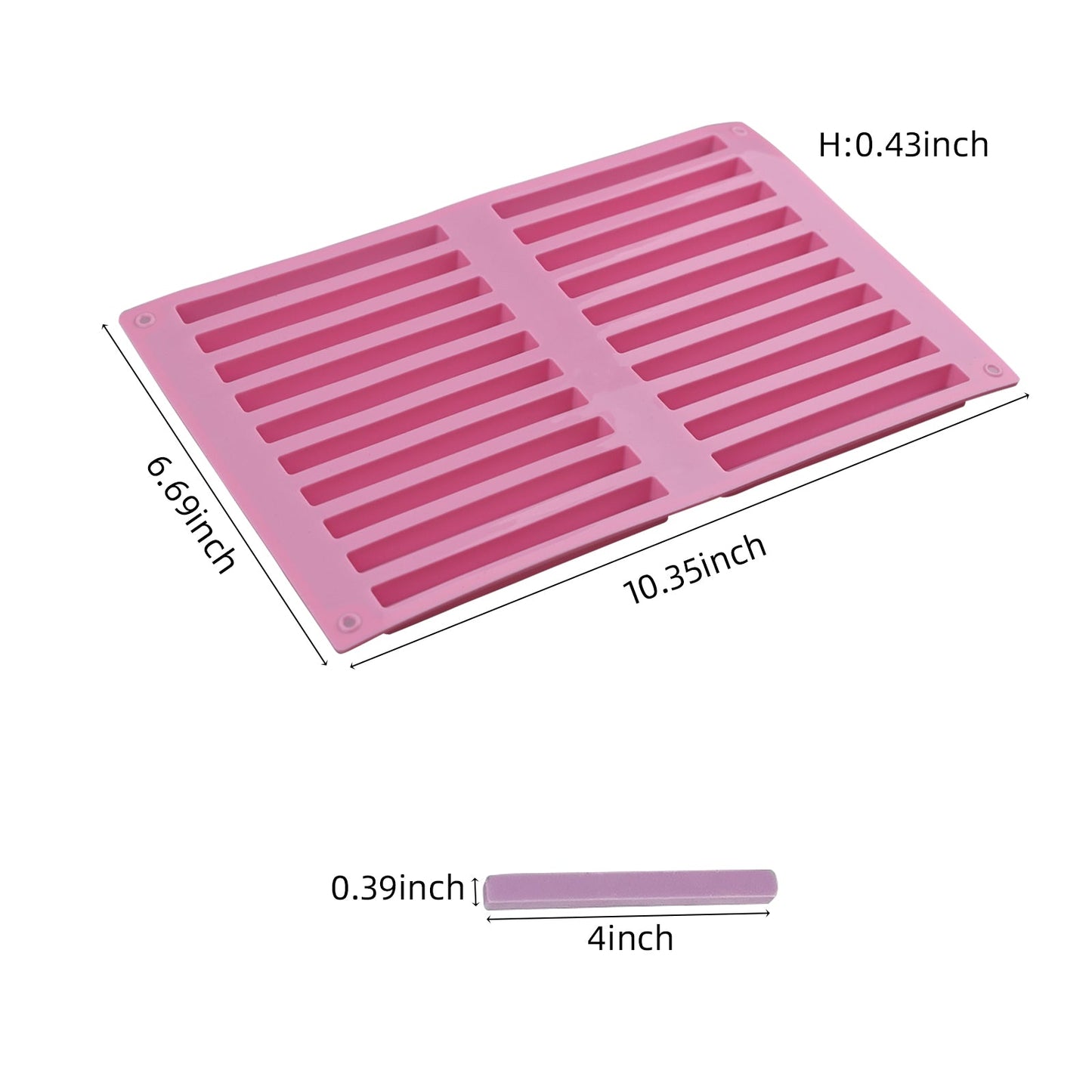 2 Pcs Length Strips Biscuit Silicone Mold for Scented Wax Melts, Chocolate Truffles, Candy, Jelly, Ice Cube Tray Pink