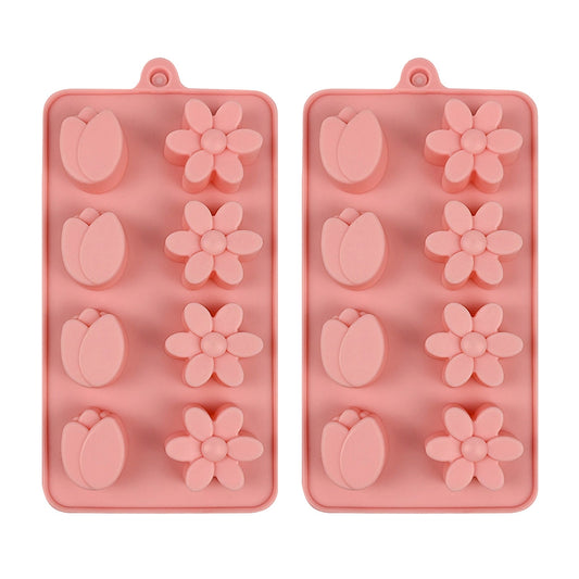 2 Pcs Flower Shape Silicone Mold for Scented Wax Melts, Chocolate Truffles, Candy, Jelly, Ice Cube Tray